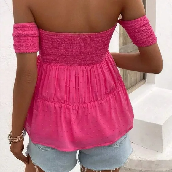 Off shoulder front tie peplum blouse medium - Picture 2 of 5